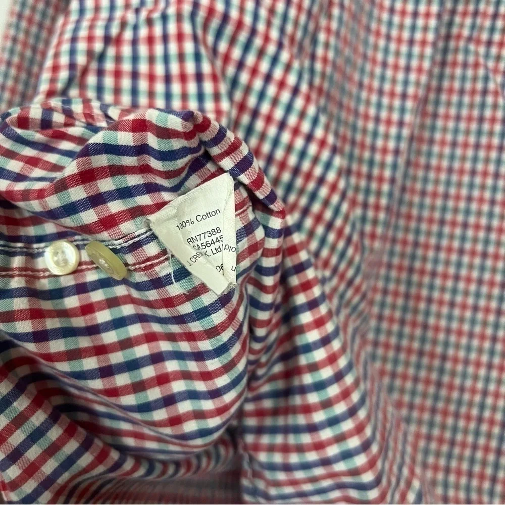J. Crew Red, White, & Blue Gingham Cotton Slim Button Up Dress Shirt Medium